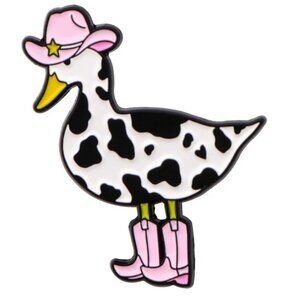 Cowgirl Duck Enamel Pin – Pink Hat & Boots Cartoon Duck Pin (Always New)